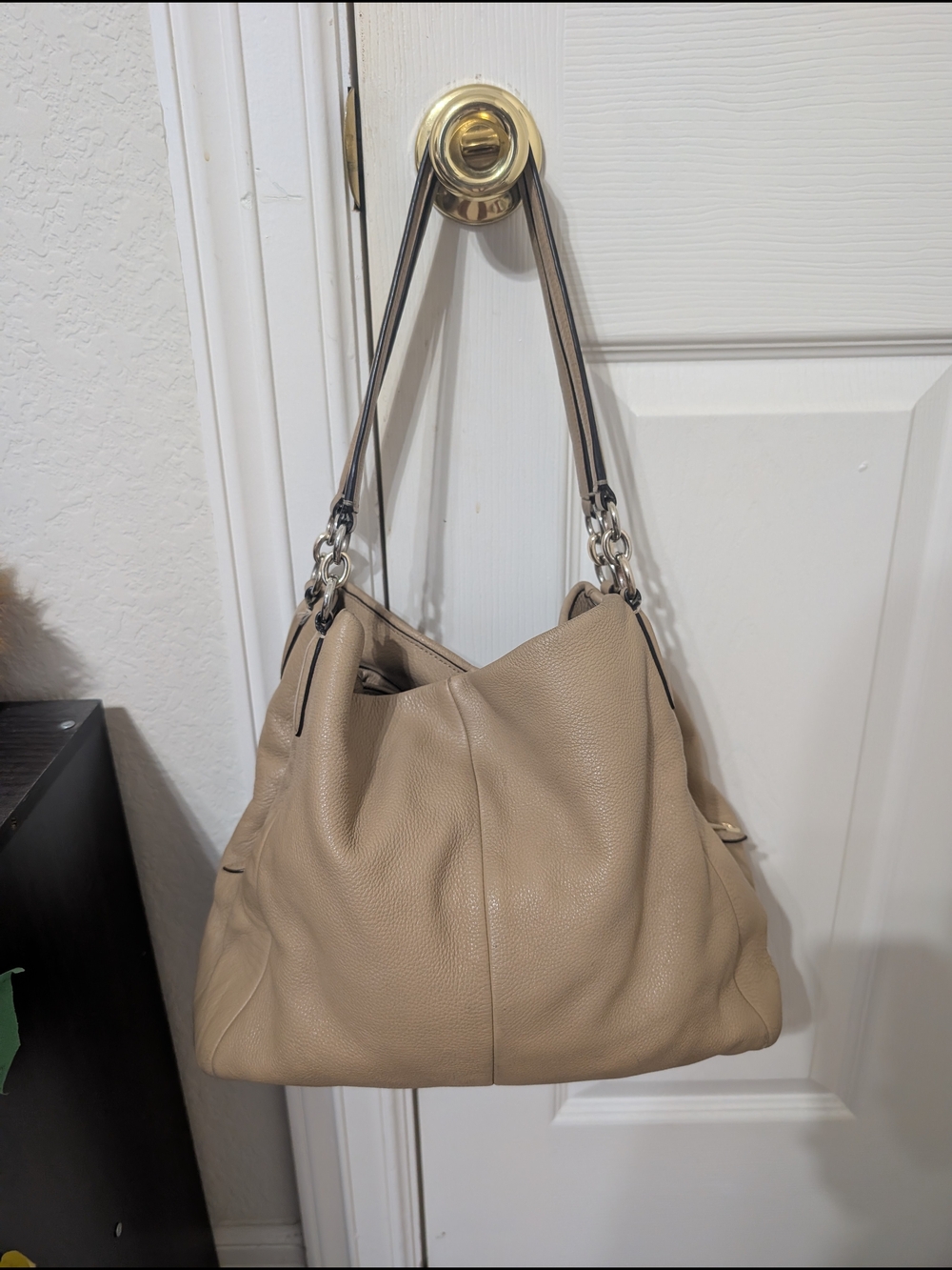 Coach Beige Pebble Leather Shoulder Bag